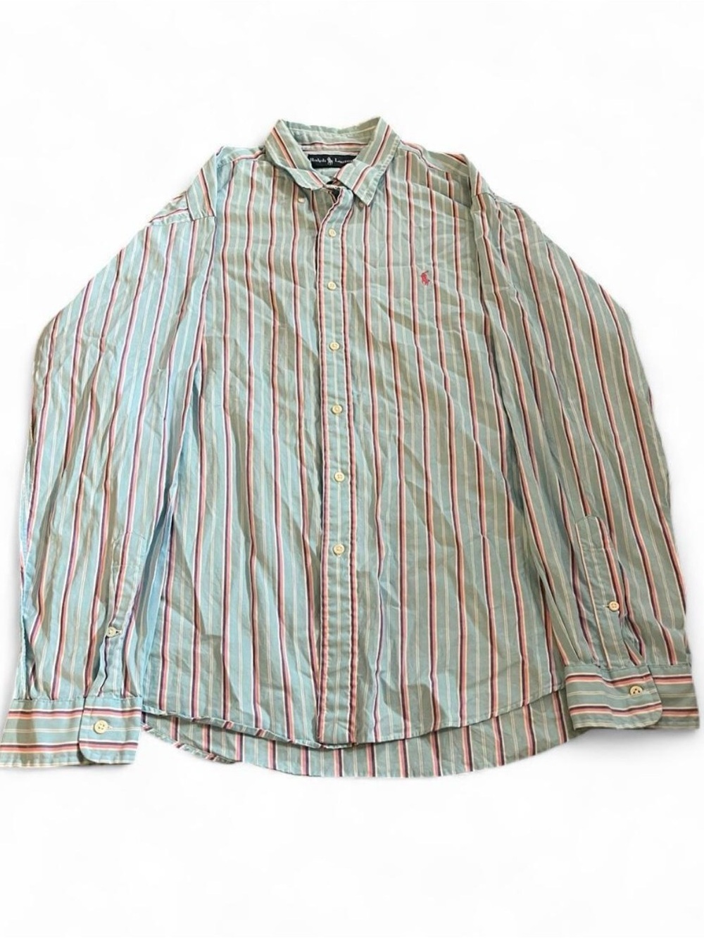 Men’s Vintage Ralph Lauren Pink/Blue Striped Button Down Shirt Size XL